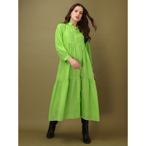 Purvaja Solid Ruffle Fit & Flare Maxi Dress para mujer, mezcla de algodón, mangas abullonadas completas, cuello en V, diseño acampanado escalonado - Product Image 6