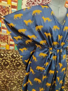 Coton indien main bloc tigre imprimé caftan longue robe pour femmes décontracté vêtements d'été ethnique plage couverture et tenue de fête - Product Image 3