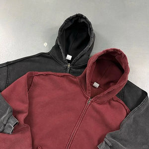 Sudadera con capucha pesada con cremallera doble impresa personalizada, ropa de calle Vintage, lavado ácido, Sudadera con capucha 400GSM, sudaderas con capucha en blanco para hombres - Product Image 5