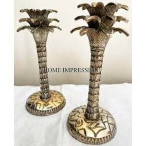 Candelabros de aluminio de Metal pulido dorado con forma de palmera con Base de mármol, portavelas de mesa auxiliar para decoración del hogar de gran tamaño - Product Image 5