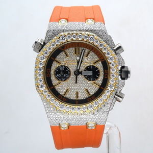 สายรัดยางสำหรับผู้ชายดีไซน์นาฬิกาเพชรหรูหราเคสกระจกหน้าต่างกระจกแบบอนาล็อก - Product Image 1