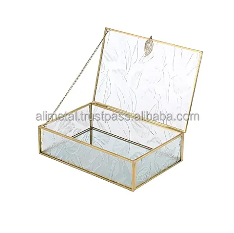 धातु और ग्लास पत्ता आकार आभूषण बॉक्स पूरी तरह से customiseable और उच्च गुणवत्ता का प्रदर्शन बॉक्स के लिए सजावट