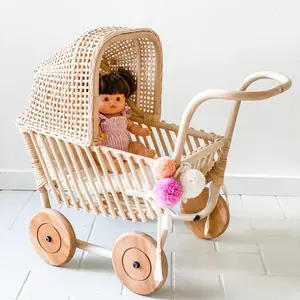 Rotan Babypop Kinderwagen Kinderwagen Baby Kid Speelgoed Natuurlijke Handgemaakte Kinderwagens Kinderwagens Voor Poppen