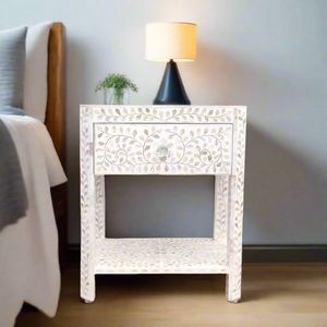 Modern Design <b>Mother</b> of Pearl Inlay Nightstand Latest Shell Inlay Bedside Table with Bottom Shelf Bedroom Home Furniture - Product Image 3