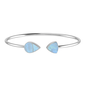 925 Sterling Silver Twister Bracelet Rainbow Moonstone Deux Forme Poire Semi Trillion Cabochon Lunette Réglage À La Mode Femmes Gif - Product Image 1