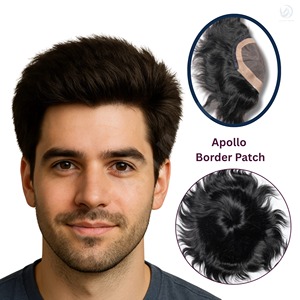 Perruques de cheveux indiens Remy Apollo Premium pour hommes avec bordure en monofilament PU Technique Toupee Hair Patch - Product Image 1