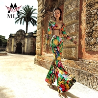 Nieuwe collectie print strandkleding, 2-delige dames set met strik, badpak omslagdoek
