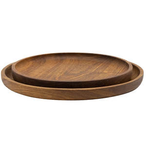 Assiette en bois de forme ronde en bois antique assiette de service de nourriture de couleur naturelle pour la maison et les hôtels plats et assiettes - Product Image 2