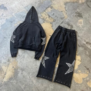 Nueva Colección de Conjuntos Deportivos Casuales de Invierno con Pedrería, Sudadera con Capucha de Corte Regular Unisex y Pantalones con Corte Acampanado, Conjuntos Deportivos con Pedrería - Product Image 5