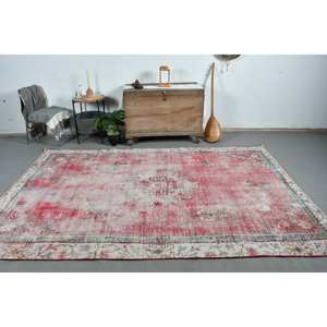 พรมตุรกีโบราณพื้นที่ขนาดใหญ่6.1 x 9.5ft คลาสสิกสีแดงสีเบจแอบสแตรกต์วัสดุขนสัตว์ยางขนาด10มม. สำหรับตกแต่งห้องโถง - Product Image 1