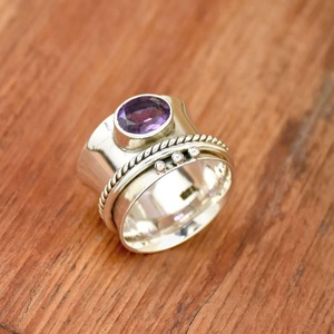 Bague spinner améthyste Bague de méditation en argent sterling Fidget Cadeau pour elle - Product Image 3