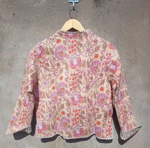 Chaqueta Reversible acolchada de algodón con estampado de bloques para mujer, abrigo de algodón indio hecho a mano para mujer, chaqueta bohemia de verano, Boho chic - Product Image 6
