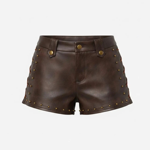 Shorts en similicuir pour femme, taille haute, style streetwear décontracté, shorts Bermuda en cuir PU noir pour femme, coupe ample et tendance - Product Image 6