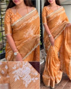 Occasional Wear Muslin Cotton With Zari Jacquard Border <b>Saree</b> <b>Woman</b> Fashion Manufacturer From India At Lowest Rate - Product Image 5