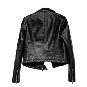 Women PU Leather <b>Jacket</b> Regular Motorbike Style Stand Collar Front Logo Zipper Pockets Autumn Winter Outerwear - Product Image 2