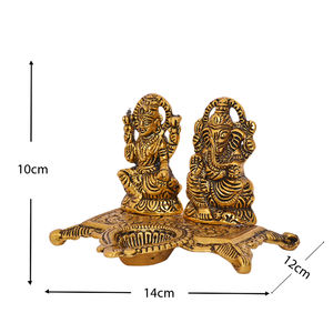 <b>Gold</b>-Plated Metal Laxmi Ganesh Ji <b>Statue</b> Model Modern Traditional Religious Home Decor Business Gift for Festive Occasions - Product Image 4