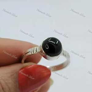 Bague en onyx noir en argent sterling 925 : Bague artisanale avec pierre précieuse ronde - Product Image 2