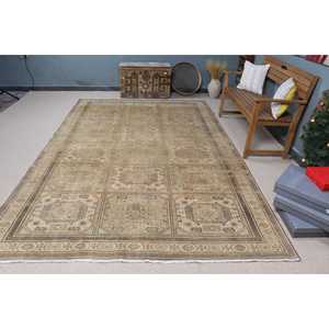 Turkish Oversize Rug, 6.9x10.7 ft Vintage Rug, <b>Brown</b> <b>Wool</b> Rug - Product Image 3