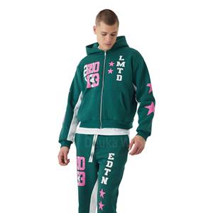 Ensemble de survêtement évasé 100% coton d'hiver en gros d'usine pour pantalon de survêtement évasé à capuche avec strass fermeture éclair personnalisée - Product Image 1