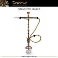 Chichas miniatures de luxe Farida 2022, style égyptien traditionnel, design à 3 niveaux, finition laquée en laiton, bol noir émaillé, fait main