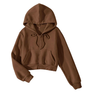 เสื้อฮู้ดครอปท็อปผู้หญิงไซส์ใหญ่ ผ้าฝ้าย 100% พิมพ์ลายโลโก้ด้านหน้า แฟชั่นฤดูหนาวคุณภาพสูง ขายส่ง รับผลิตตามแบบ - Product Image 1