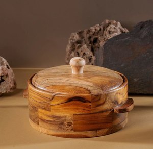 หม้อไม้ดีไซน์เรียบง่ายและคลาสสิกพร้อมฝาปิดกล่องเก็บโรตีชาปาตีพร้อมฝาปิดห้องครัวและโต๊ะ - Product Image 5