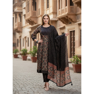 Conjunto de Kurta Floral con Dupatta y Salwar Kameez, Ropa Étnica India Banarasi - Product Image 1