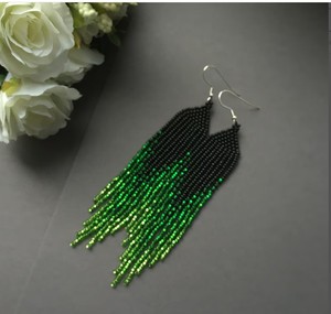 Luxury Quality <b>Emerald</b> Green Beaded Tassel Earrings - Product Image 1