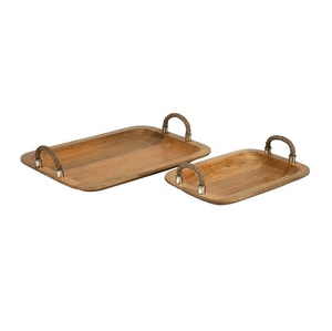 Plateau de service moderne en bois massif de bambou avec poignée en métal poli, forme carrée, décoration de maison durable, fourniture de table - Product Image 3