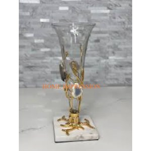 Vases et pots de table en verre transparent avec support en aluminium poli or Conception admirable Vase à fleurs de jardin unique fait à la main - Product Image 3