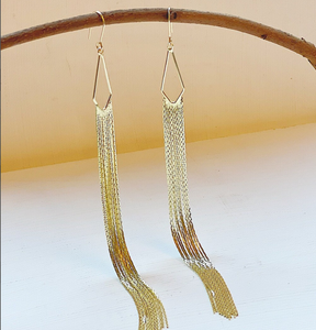 Boucles d'oreilles à franges cascade dorées de haute qualité - Superbes franges dorées - Or - Longues - Product Image 2