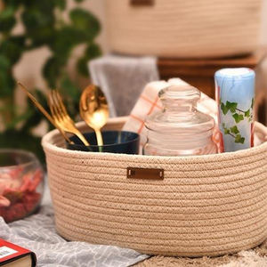 Export Quality New Arrival Pure Cotton <b>Rope</b> Oval <b>Storage</b> <b>Basket</b> With Handle Custom Size For Home Office Used Wedding Gift <b>Basket</b> - Product Image 3