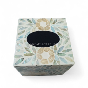 Boîte à mouchoirs en nacre faite à la main, écologique, incrustation naturelle de coquillages, accessoire de table décoratif - Product Image 3