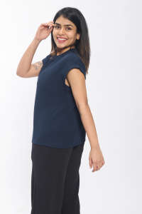 Top de manga larga de punto de gofre de alta calidad para mujer, blusa de ajuste relajado, ropa informal de oficina a la moda, camiseta de tela texturizada a granel - Product Image 4