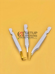 Pince à épiler professionnelle GETUP BROSONS en acier inoxydable, fine et droite, pour extensions de cils volume russe, avec pointe dorée et revêtement en poudre blanche - Product Image 4