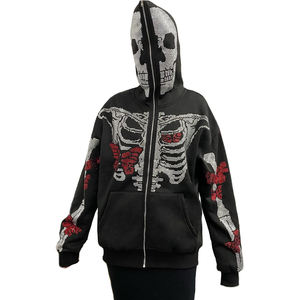 Sudadera con capucha de invierno para hombre con cremallera completa, diseño de logotipo personalizado con pedrería, 100% algodón polar, oversize, de gran gramaje - Product Image 5