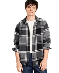 Camisa a cuadros personalizada para hombre, negra y gris, de manga larga, informal, de franela, suave, de algodón, para invierno, al por mayor. - Product Image 1
