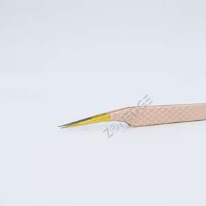 Eyelash Tweezer <b>Nude</b> and Gold Tips Lash Tweezers Diamond Grip Private Logo Fiber Tip Eyelash Extension Tweezers - Product Image 3