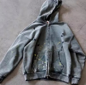 OEM de alta calidad 100% algodón cremallera sudaderas con capucha de peso pesado desgastado hecho a mano lavado ácido personalizado Logo sudaderas con capucha - Product Image 3