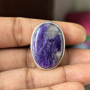 แหวนเงินชุบประดับพลอยชารอยต์ธรรมชาติคุณภาพสูง แหวนแฟชั่นพลอยทองเหลืองขายส่ง เครื่องประดับกันน้ำ - Product Image 2