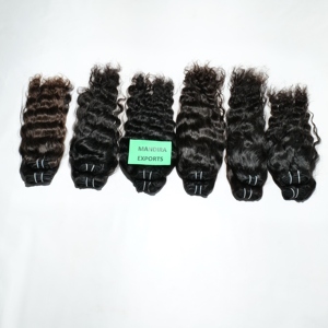 Vente en gros d'extensions naturelles ondulées crépues à double trame cheveux humains vierges non transformés de styles de vagues frisées à la machine du temple indien - Product Image 6