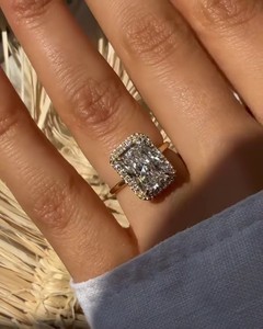 8x11mm Radiant Cut Moissanite Halo Engagement <b>Ring</b> Yellow Gold Plated 925 <b>Silver</b> Fine Wedding Jewelry For Women Wholesale - Product Image 1