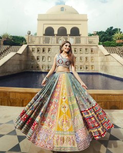 Navratri Festival especial desgaste muselina algodón espejo Real trabajo Digital impreso y lienzo Patta borde Lehenga Choli con Dupatta - Product Image 2