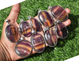 Vente en gros de pendentifs ethniques en argent sterling 925 faits à la main en lot de pierres précieuses en fluorite naturelle pour les mariages, les anniversaires et les fêtes - Product Image 6