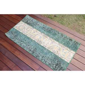 Tapis turc vintage, tapis de 2x3,8 pieds, tapis oriental en laine verte - Product Image 3