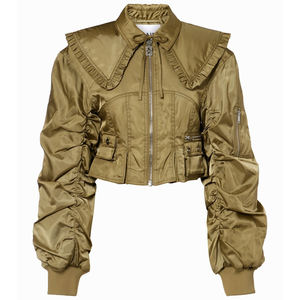 2025 Fall Winter Crop Jacket <b>Coat</b> <b>Women</b> Leather Sleeves Baseball Jackets Street Wear Blank <b>Women</b> Letterman Jacket - Product Image 1