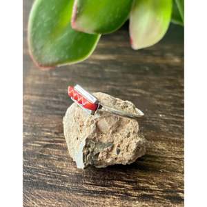 Zuni Vintage Religious Sterling Silver Bar <b>Ring</b> <b>Resizable</b> Number Shape Bar Setting Inlay with Plating Gift for Size 5.25 - Product Image 4