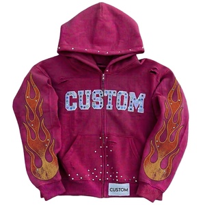 Custom 220 GSM Knitted Fleece Oversized Men's Hoodie 100% Cotton Heavyweight Winter Pullover Acid Wash Distressed Front Logo - Product Image 1