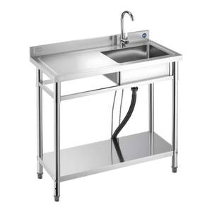 Fregadero Comercial de Acero Inoxidable de Un Solo Tazón 39.4 x 19.7 Pulgadas con Escurridor Izquierdo y Grifo de Agua Fría y Caliente - Product Image 3