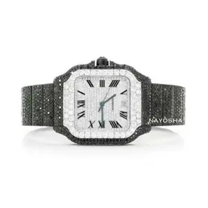 Relógio de diamante Moissanite Hip Hop personalizado para presentear, com dois tons, preto e prateado, barato na Índia